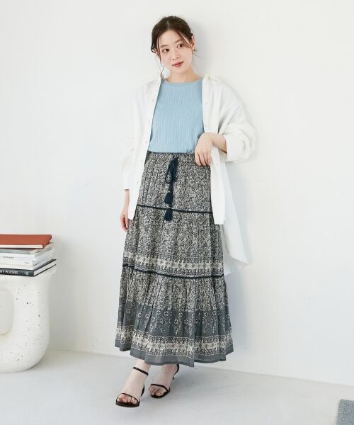 le.coeur blanc / ルクールブラン ロング・マキシ丈スカート | Fanakaパイピングフラワー柄スカート | 詳細4