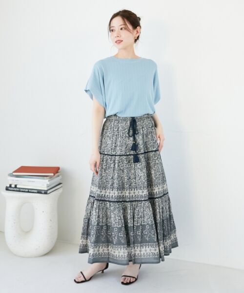 le.coeur blanc / ルクールブラン ロング・マキシ丈スカート | Fanakaパイピングフラワー柄スカート | 詳細7