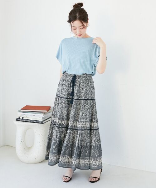 le.coeur blanc / ルクールブラン ロング・マキシ丈スカート | Fanakaパイピングフラワー柄スカート | 詳細8