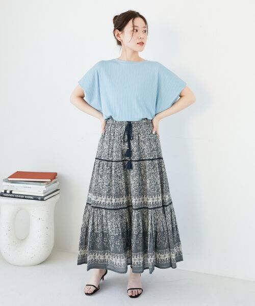 le.coeur blanc / ルクールブラン ロング・マキシ丈スカート | Fanakaパイピングフラワー柄スカート | 詳細9