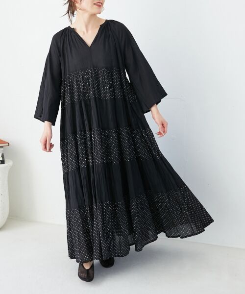 le.coeur blanc / ルクールブラン ロング・マキシ丈ワンピース | Fanakaドット切替ワンピース | 詳細12