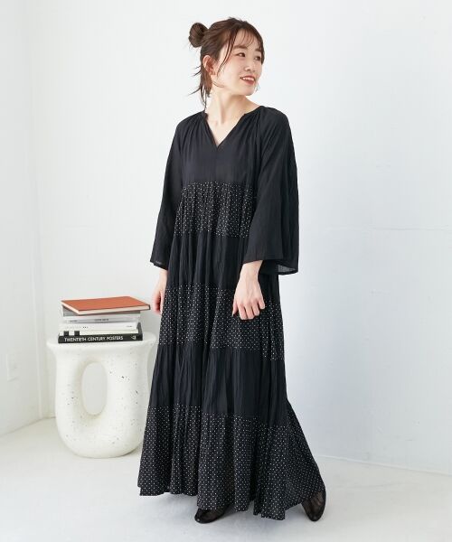 le.coeur blanc / ルクールブラン ロング・マキシ丈ワンピース | Fanakaドット切替ワンピース | 詳細2