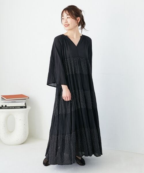 le.coeur blanc / ルクールブラン ロング・マキシ丈ワンピース | Fanakaドット切替ワンピース | 詳細4