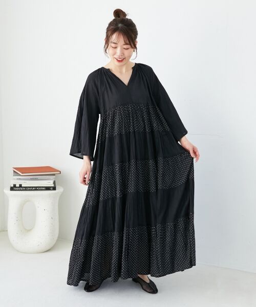 le.coeur blanc / ルクールブラン ロング・マキシ丈ワンピース | Fanakaドット切替ワンピース | 詳細6