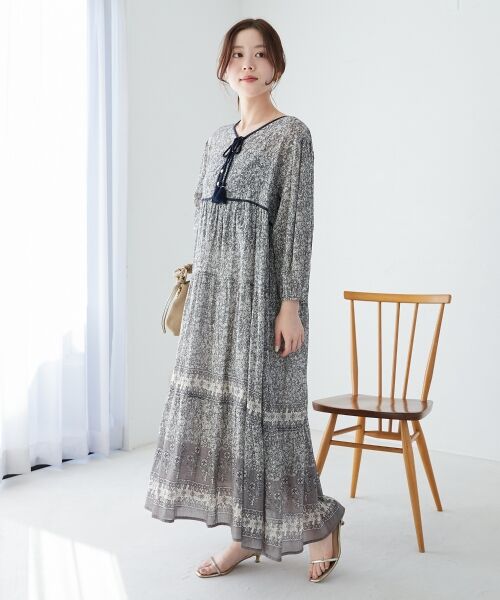 le.coeur blanc / ルクールブラン ロング・マキシ丈ワンピース | Fanakaパイピングフラワー柄ワンピ | 詳細3