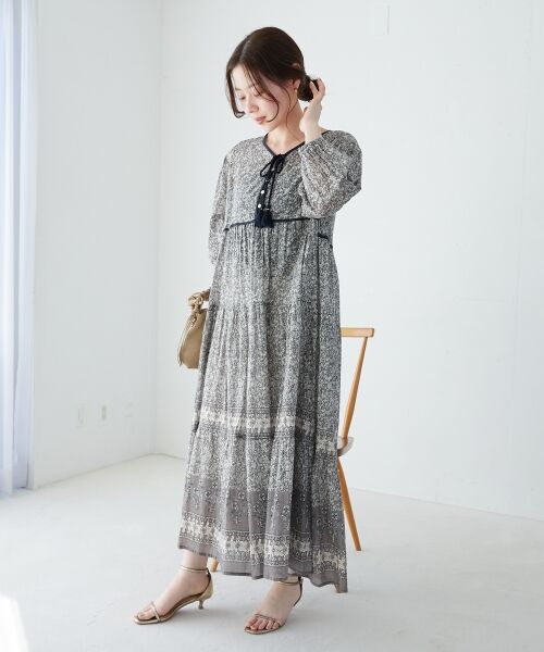 le.coeur blanc / ルクールブラン ロング・マキシ丈ワンピース | Fanakaパイピングフラワー柄ワンピ | 詳細4