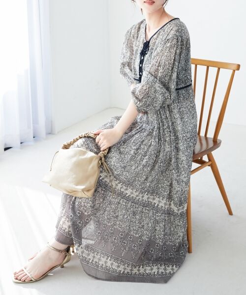 le.coeur blanc / ルクールブラン ロング・マキシ丈ワンピース | Fanakaパイピングフラワー柄ワンピ | 詳細7