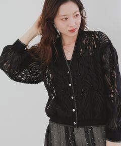 le.coeur blanc / ルクールブラン カーディガン・ボレロ | コード刺繍ラメ入りVネックカーディガン