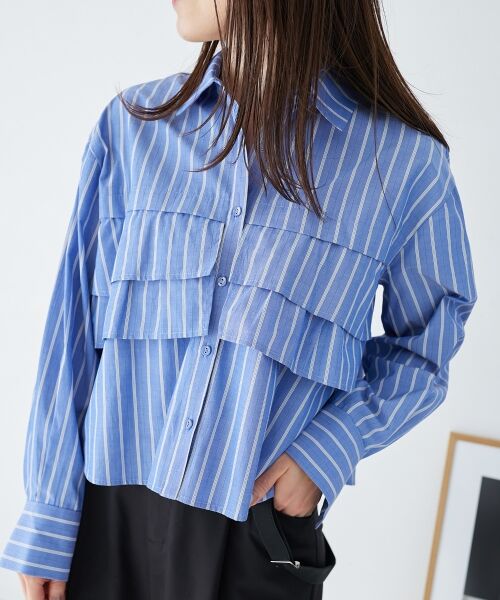 le. coeur blanc/ルクールブラン ティアードフリルシャツ ブルー柄 38 le. coeur blanc/ルクールブラン ティアードフリルシャツ ブルー柄 38