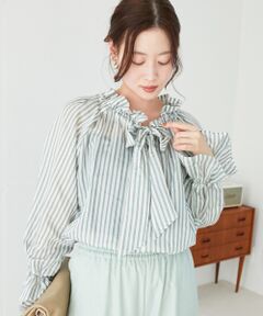 le.coeur blanc / ルクールブラン シャツ・ブラウス | ゴールドラメストライプリボンブラウス