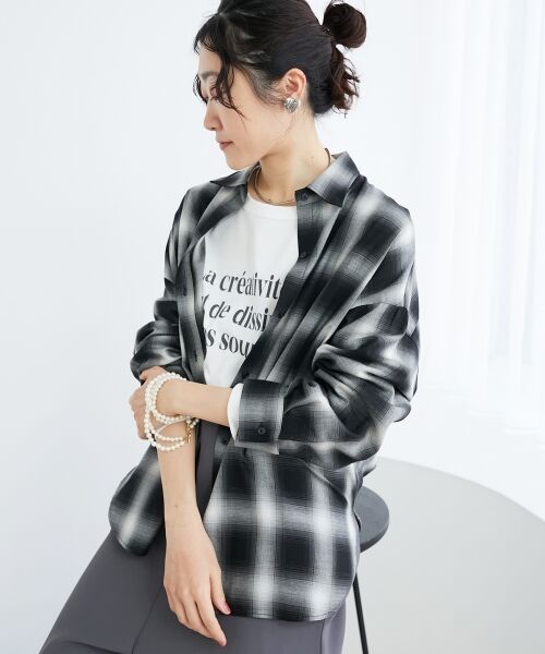 le. coeur blanc/ルクールブラン オンブレチェックオーバーシャツ ブラック柄 38 le. coeur blanc/ルクールブラン オンブレチェックオーバーシャツ ブラック柄 38