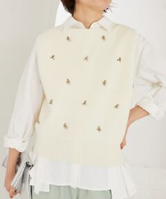 le.coeur blanc / ルクールブラン ベスト | 片畦ビジューニットベスト