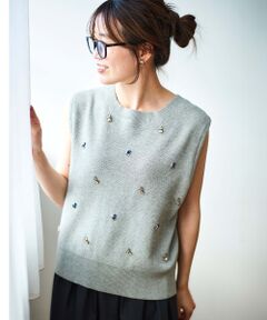 le.coeur blanc / ルクールブラン ベスト | 片畦ビジューニットベスト