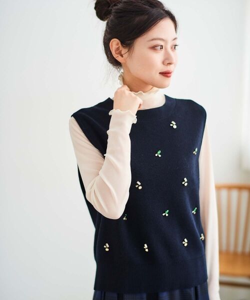 le.coeur blanc / ルクールブラン ベスト | 片畦ビジューニットベスト | 詳細2