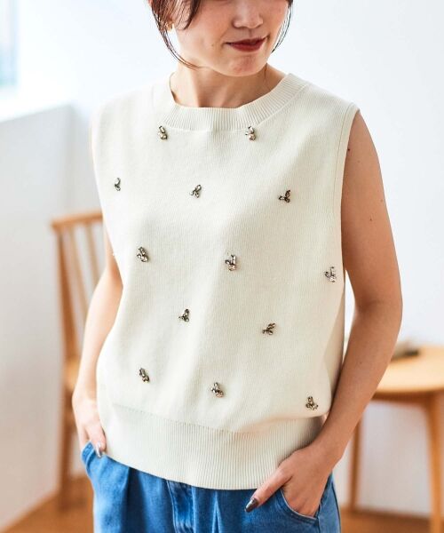 le.coeur blanc / ルクールブラン ベスト | 片畦ビジューニットベスト | 詳細26