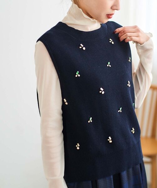 le.coeur blanc / ルクールブラン ベスト | 片畦ビジューニットベスト | 詳細4