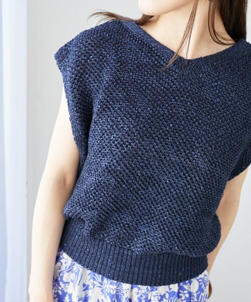 le. coeur blanc/ルクールブラン スパンコールメッシュ2WAYニットベスト ネイビー 38 le. coeur blanc/ルクールブラン スパンコールメッシュ2WAYニットベスト ネイビー 38