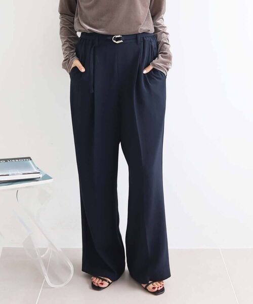 le. coeur blanc/ルクールブラン ハイストレッチカルゼワッシャーベルテッドパンツ ネイビー 38 le. coeur blanc/ルクールブラン ハイストレッチカルゼワッシャーベルテッドパンツ ネイビー 38