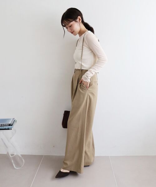 le.coeur blanc / ルクールブラン その他パンツ | 《手洗い可能》ドビークロスサス付きタックワイドパンツ | 詳細3