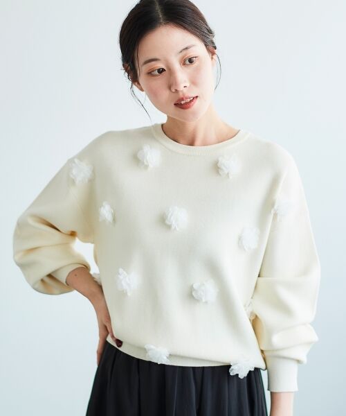 le.coeur blanc / ルクールブラン ニット・セーター | 《手洗い可能》TORRAZZO DONNA別注フラワーモチーフニット | 詳細2