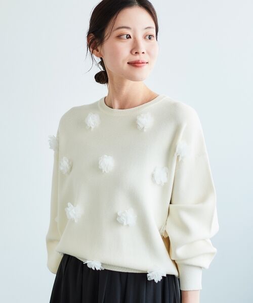 le.coeur blanc / ルクールブラン ニット・セーター | 《手洗い可能》TORRAZZO DONNA別注フラワーモチーフニット | 詳細3