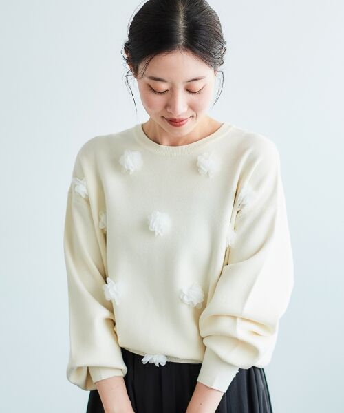 le.coeur blanc / ルクールブラン ニット・セーター | 《手洗い可能》TORRAZZO DONNA別注フラワーモチーフニット | 詳細4