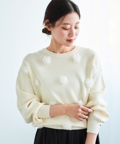 le.coeur blanc / ルクールブラン ニット・セーター | 《手洗い可能》TORRAZZO DONNA別注フラワーモチーフニット | 詳細5