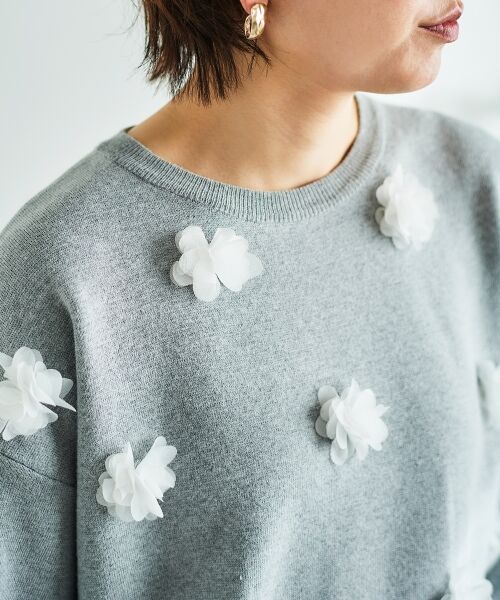 le. coeur blanc/ルクールブラン 《手洗い可能》TORRAZZO DONNA別注フラワーモチーフニット グレー 38 le. coeur blanc/ルクールブラン 《手洗い可能》TORRAZZO DONNA別注フラワーモチーフニット グレー 38