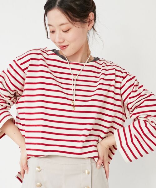 le. coeur blanc/ルクールブラン 《手洗い可能》バスクボーダーロンT レッド柄 38 le. coeur blanc/ルクールブラン 《手洗い可能》バスクボーダーロンT レッド柄 38