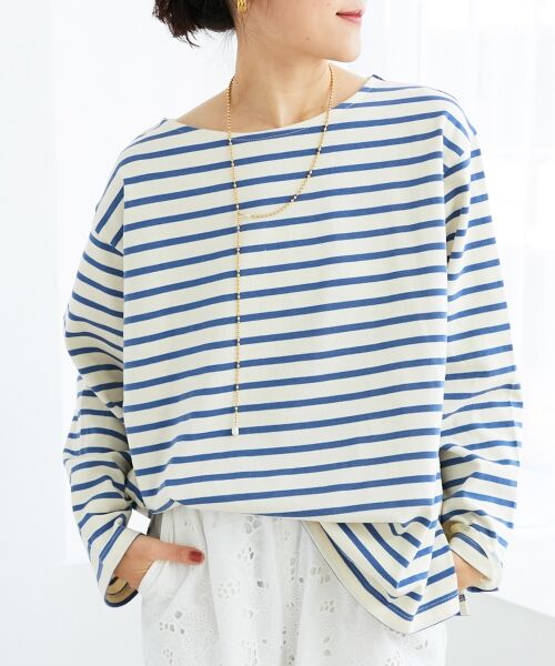 le. coeur blanc/ルクールブラン 《手洗い可能》バスクボーダーロンT ブルー柄 38 le. coeur blanc/ルクールブラン 《手洗い可能》バスクボーダーロンT ブルー柄 38
