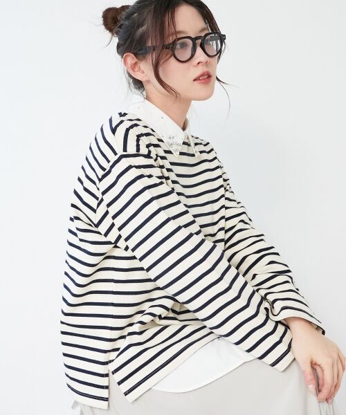 le. coeur blanc/ルクールブラン 《手洗い可能》バスクボーダーロンT ネイビー柄 38 le. coeur blanc/ルクールブラン 《手洗い可能》バスクボーダーロンT ネイビー柄 38