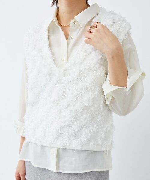 le. coeur blanc/ルクールブラン フリンジ編みVネックベスト オフ 38 le. coeur blanc/ルクールブラン フリンジ編みVネックベスト オフ 38