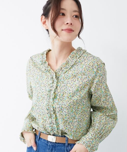 le. coeur blanc/ルクールブラン リバティフロントフリルVネックブラウス イエロー柄 38 le. coeur blanc/ルクールブラン リバティフロントフリルVネックブラウス イエロー柄 38