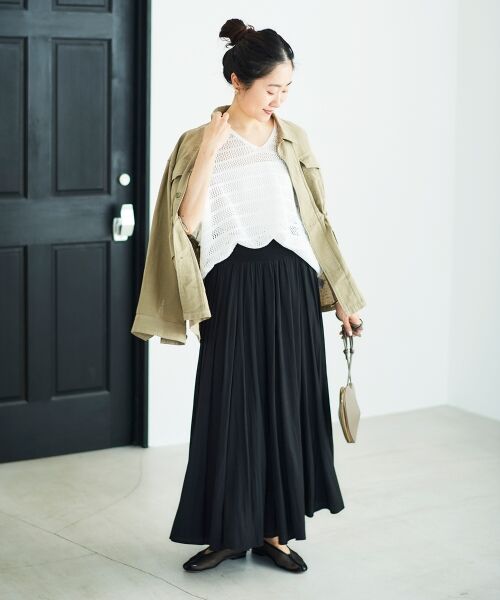 le.coeur blanc / ルクールブラン ロング・マキシ丈スカート | ウエストリブギャザーフレアスカート | 詳細24