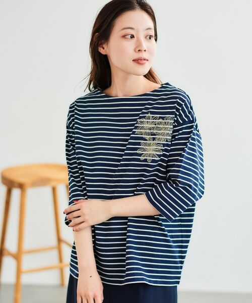 le.coeur blanc / ルクールブラン カットソー | ボーダーモチーフ刺繍カットソー | 詳細2