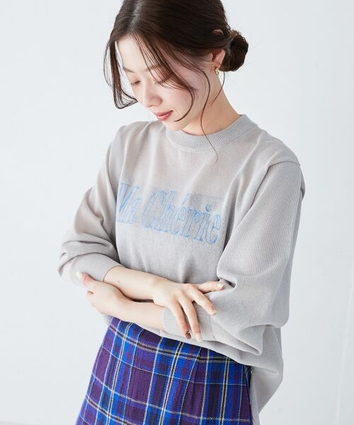 le. coeur blanc/ルクールブラン シアー刺繍ロゴニットプルオーバー L/グレー 38 le. coeur blanc/ルクールブラン シアー刺繍ロゴニットプルオーバー L/グレー 38