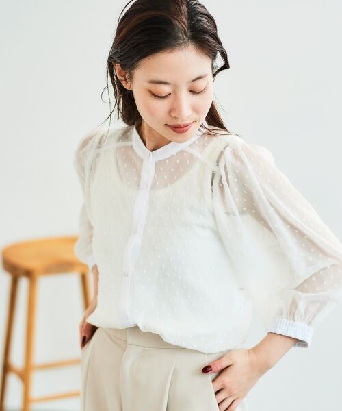 le.coeur blanc / ルクールブラン シャツ・ブラウス | ドットシアーギャザーブラウス | 詳細3