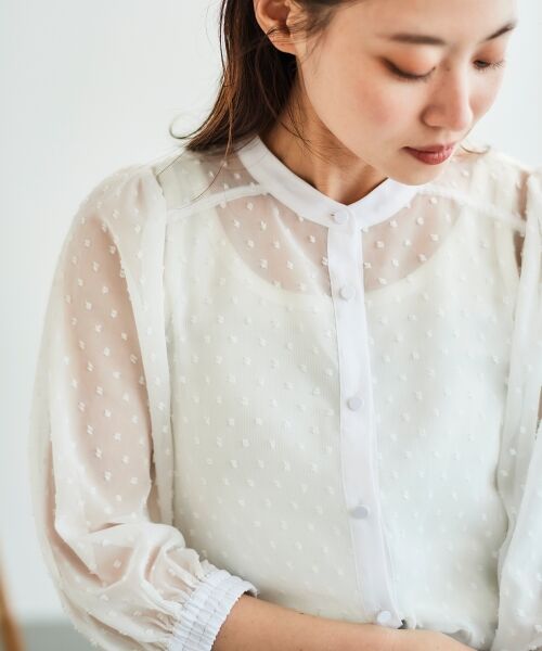 le. coeur blanc/ルクールブラン ドットシアーギャザーブラウス オフ 38 le. coeur blanc/ルクールブラン ドットシアーギャザーブラウス オフ 38