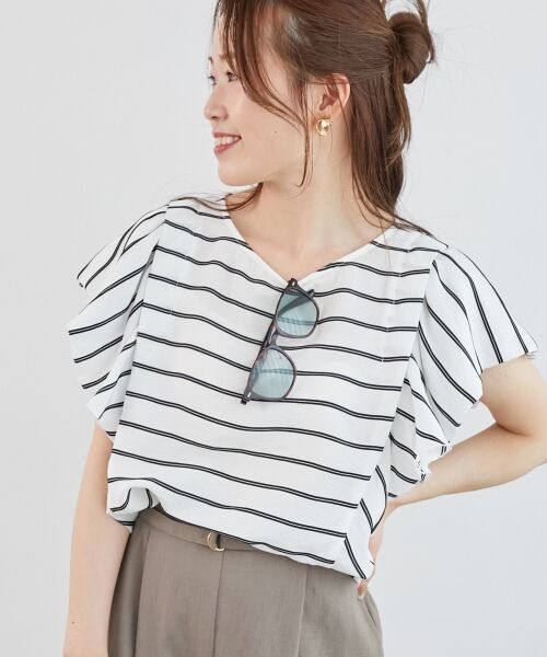 le.coeur blanc / ルクールブラン シャツ・ブラウス | 《手洗い可能》ドビーボーダーギャザーブラウス | 詳細15