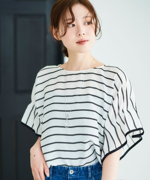 le.coeur blanc / ルクールブラン シャツ・ブラウス | 《手洗い可能》ドビーボーダーギャザーブラウス | 詳細2