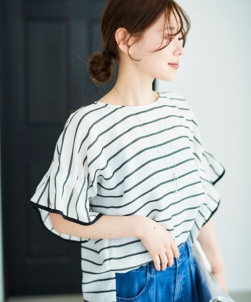 le.coeur blanc / ルクールブラン シャツ・ブラウス | 《手洗い可能》ドビーボーダーギャザーブラウス | 詳細3