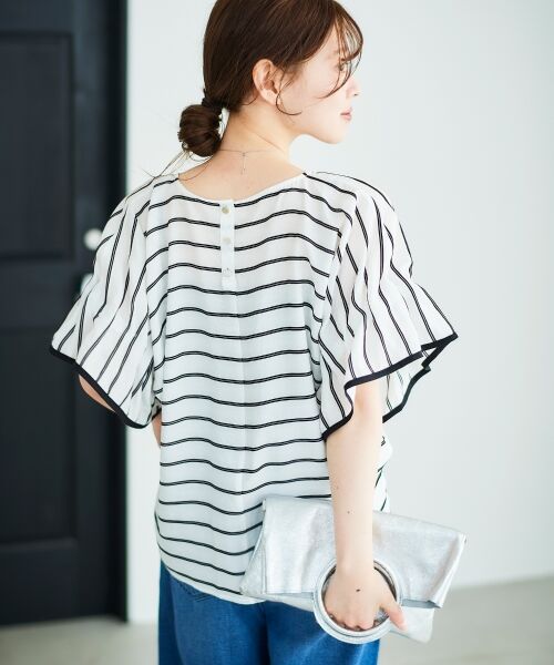 le.coeur blanc / ルクールブラン シャツ・ブラウス | 《手洗い可能》ドビーボーダーギャザーブラウス | 詳細7