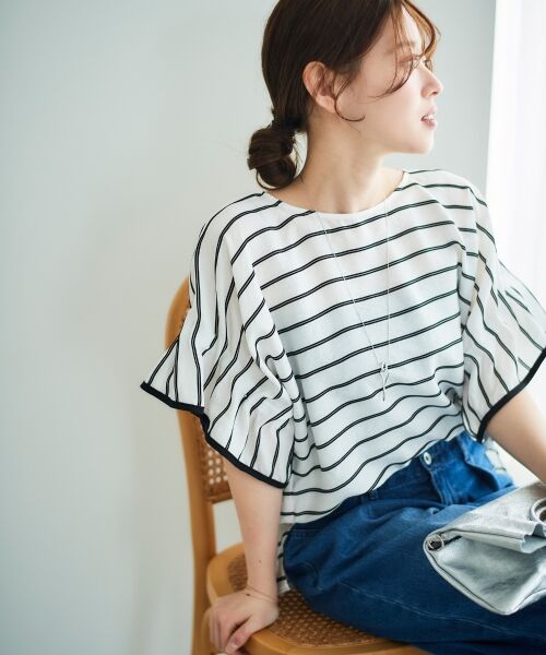 le.coeur blanc / ルクールブラン シャツ・ブラウス | 《手洗い可能》ドビーボーダーギャザーブラウス | 詳細9