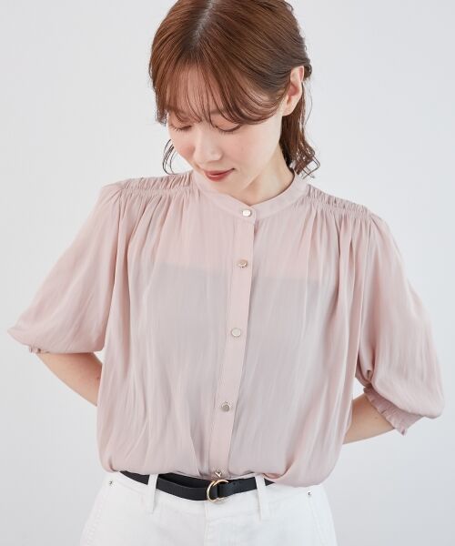 le. coeur blanc/ルクールブラン パウダーサテン袖シャーリングブラウス ピンク 38 le. coeur blanc/ルクールブラン パウダーサテン袖シャーリングブラウス ピンク 38