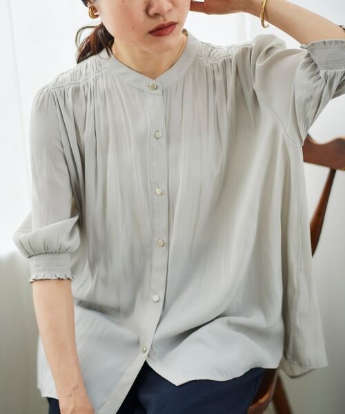 le.coeur blanc / ルクールブラン シャツ・ブラウス | パウダーサテン袖シャーリングブラウス | 詳細6