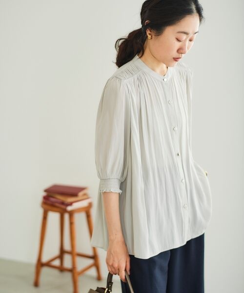le.coeur blanc / ルクールブラン シャツ・ブラウス | パウダーサテン袖シャーリングブラウス | 詳細8