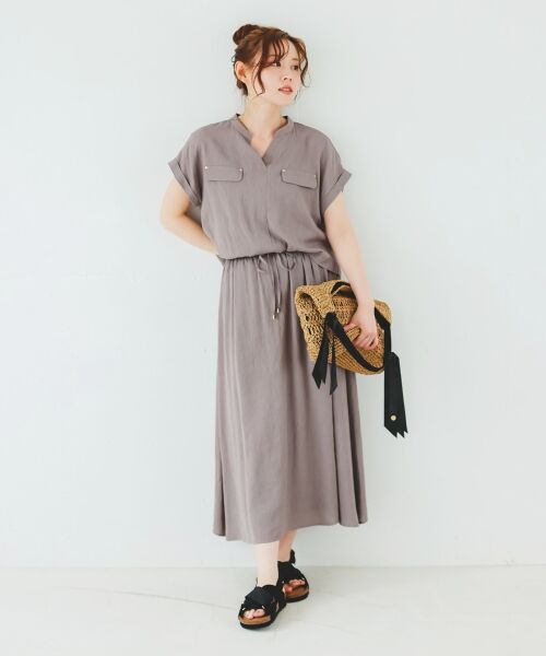le.coeur blanc / ルクールブラン ロング・マキシ丈ワンピース | 《手洗い可能》リネンライクフロントポケットワンピース | 詳細4