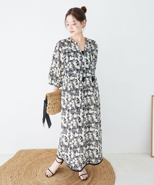 le.coeur blanc / ルクールブラン ロング・マキシ丈ワンピース | Fanaka別注バイカラーフラワーワンピース | 詳細15
