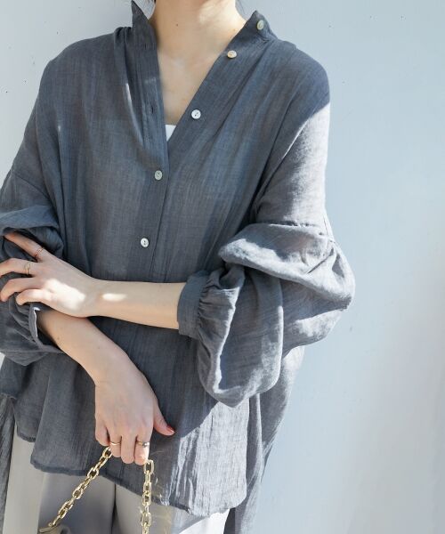 le. coeur blanc/ルクールブラン 《WEB限定アイテム》シアーガーゼバックギャザーシャツ C/グレー 38 le. coeur blanc/ルクールブラン 《WEB限定アイテム》シアーガーゼバックギャザーシャツ C/グレー 38