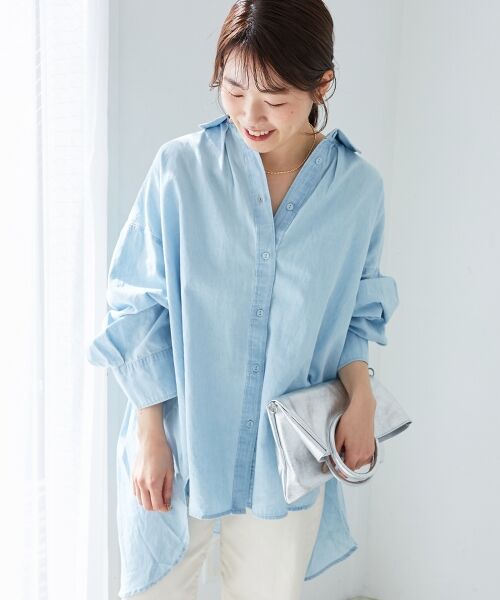 le. coeur blanc/ルクールブラン 《WEB限定アイテム》バックデザインオーバーデニムシャツ ブルー 38 le. coeur blanc/ルクールブラン 《WEB限定アイテム》バックデザインオーバーデニムシャツ ブルー 38